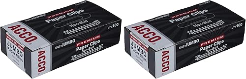 Miniatura 1 de ACCO - Clips de papel jumbo, antideslizantes, de alta calidad, alambre de acero, capacidad de 20 hojas, color plateado, 1 caja de 100 clips