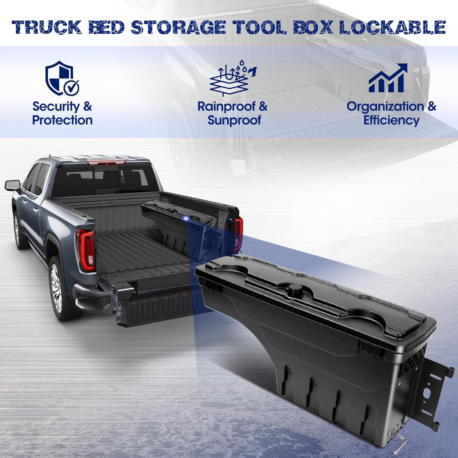 Passenger Side Truck Bed Storage Tool Box Lockable, Fit for Chevy Silverado 2007-2019, Fit for GMC Sierra 1500 2500HD 3500 HD, Rotatable Tool Box, Waterproof, Combination Lock