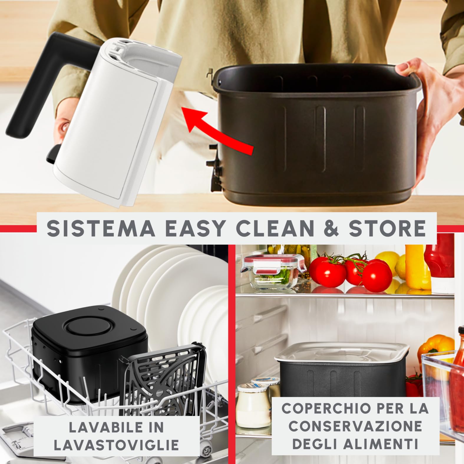 Moulinex Easy Fry Silence, Friggitrice ad Aria Silenziosa 5L/1.5kg per 6 Persone, 1670W, Sistema Easy Clean & Store, 10 Programmi, Touchscreen e Cestello Lavabile in Lavastoviglie, Bianca EZ5521