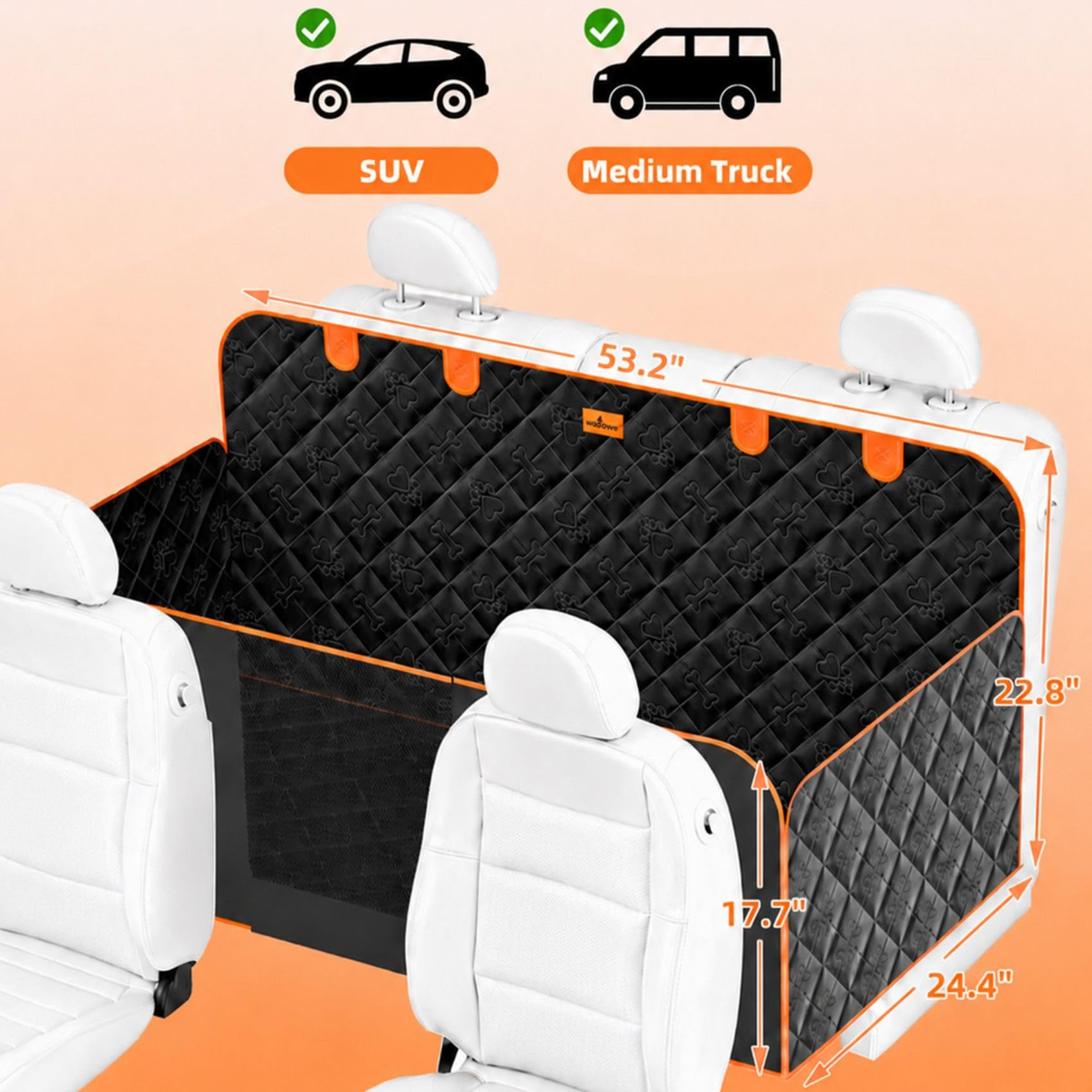 Base Rígida Funda Coche Perro Impermeable Extensión Protector Coche Perros Asiento Trasero Antideslizante Antiarañazos Funda Perro Coche Se adapta a la mayoría de automóviles, camionetas y SUV