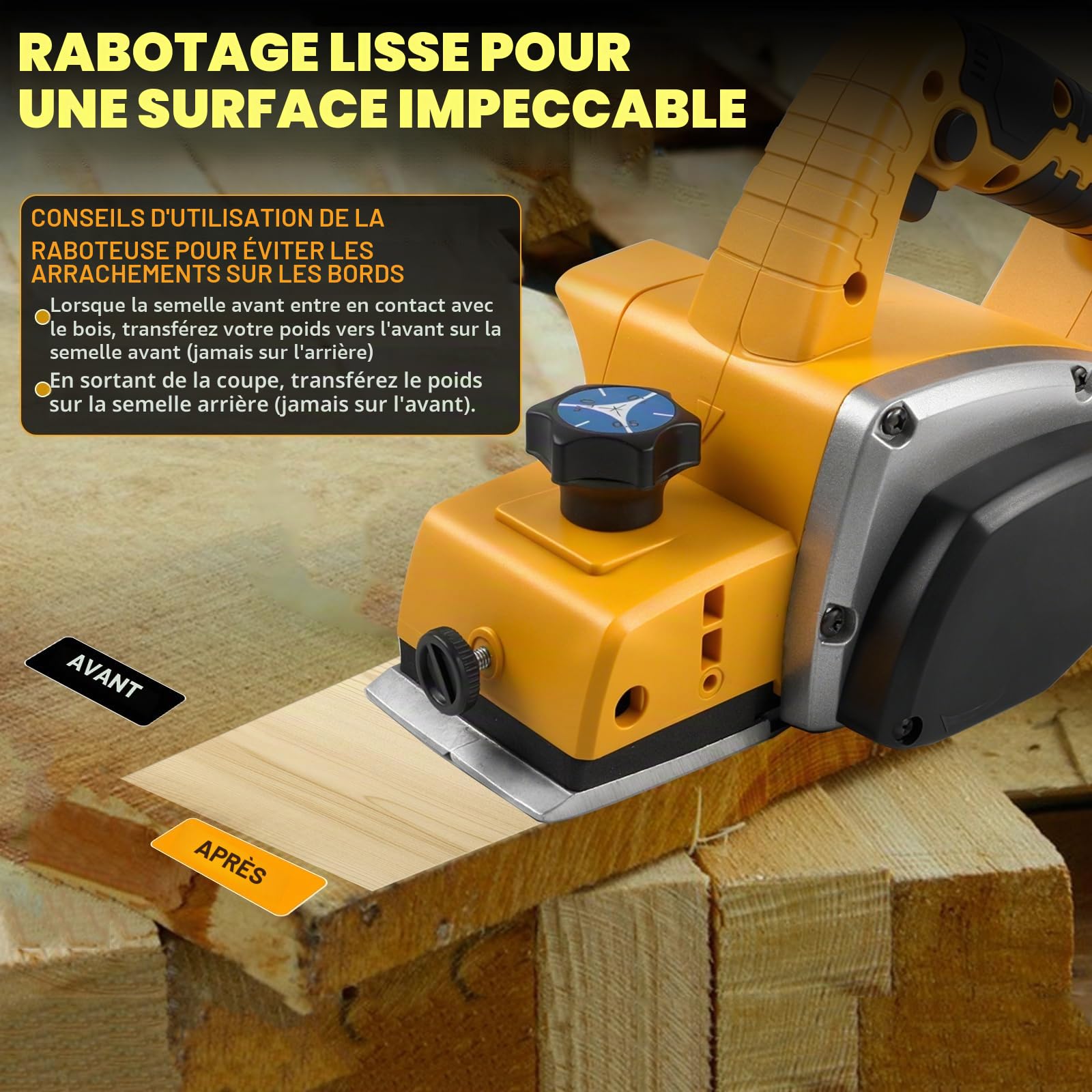 Raboteuse à main sans fil pour batterie Dewalt 18 V 20 V, rabot électrique sans balais 15 000 tr/min, largeur de coupe de 82 mm, profondeur de coupe de 0 à 2 mm, rabot électrique pour le travail du