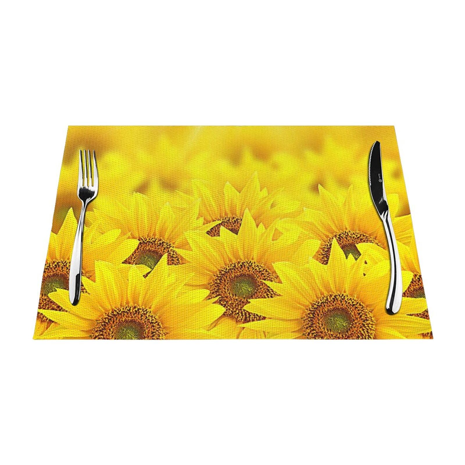 Augustrush Yellow Sunflowers Placemats Set Of 4, Table Mats, Heat-Resistant Non-Slip Place Mats For Kitchen Table 45X30 Cm, Washable Pvc Placemat For Dining Table Outdoor Party Decor