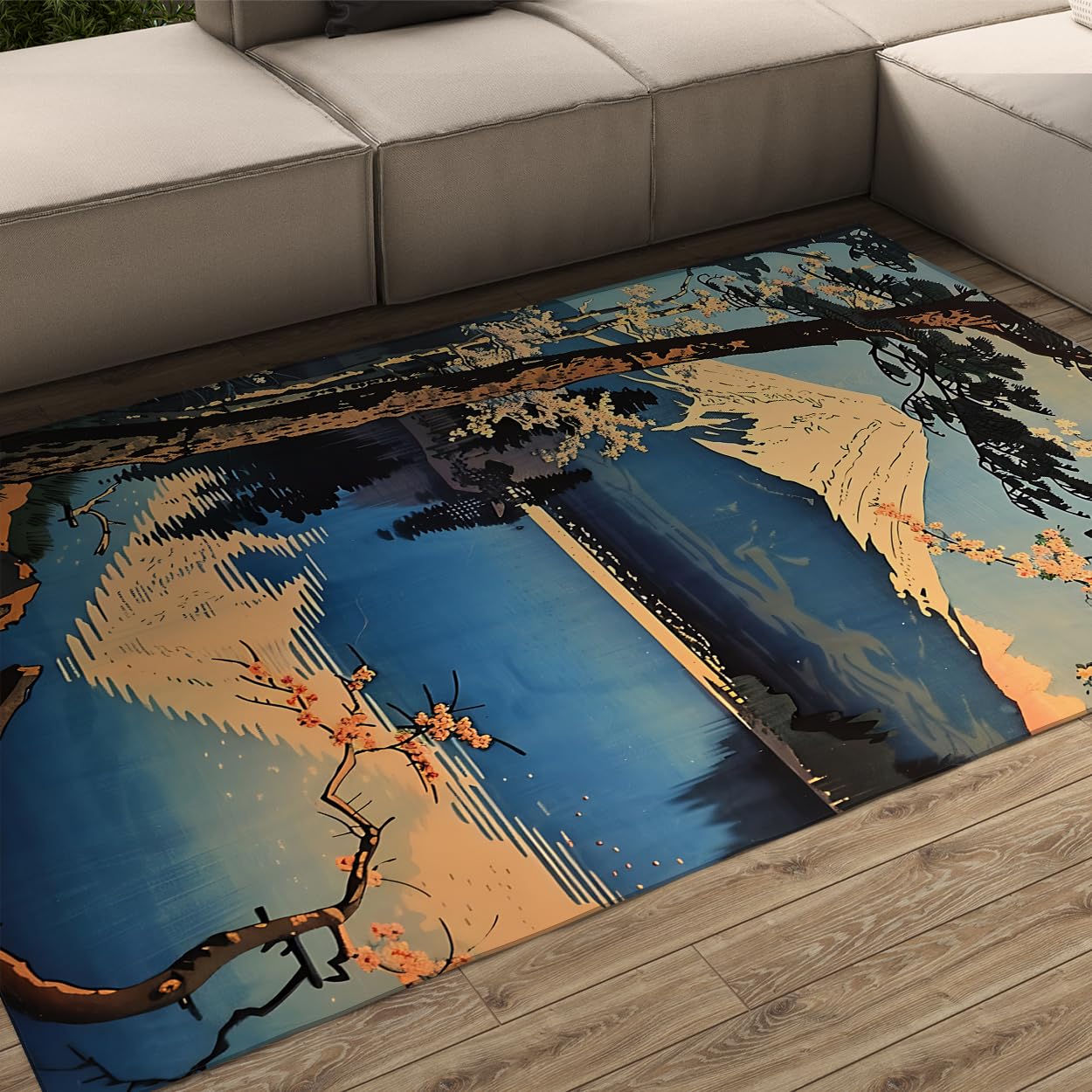 Tapis poil bas antidérapant ukiyo-e fini la poussière avec ce tapis japonais mont fuji 160x230