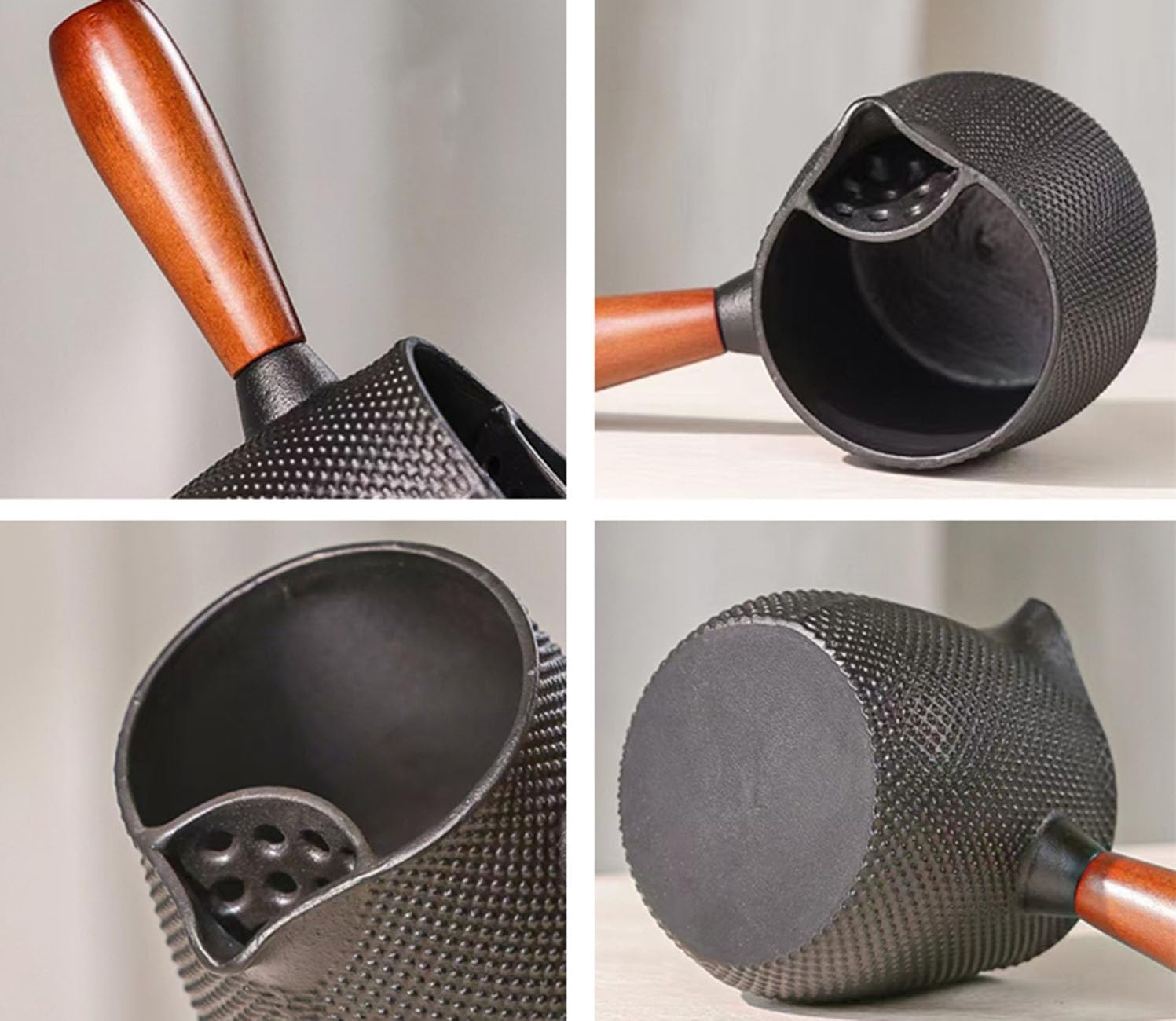 Cast Iron Teapot Stovetop-Tea Pourer Milk Pot Milk Steamer 20 oz-Loose Leaf Tetsubin with Wood Handle,Warm Milk Wine Tea Coffee Elegant Pot for Home Kitchen,Hotel,Restaurant and Office