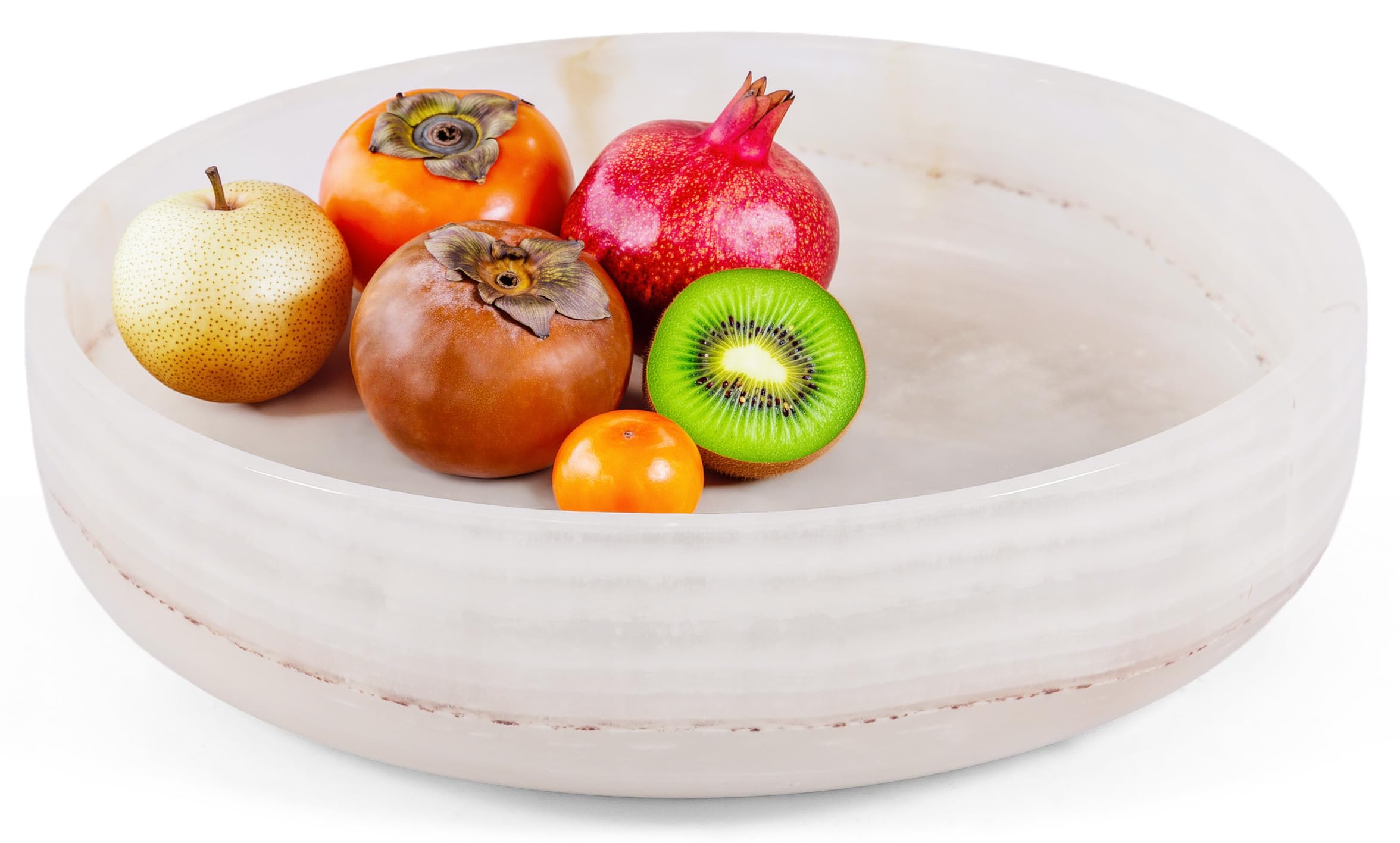 Ciotola da portata in marmo da 20,3 cm, in onice bianco, fatta a mano, per bancone della cucina, moderna ciotola decorativa in pietra per tavolo da pranzo