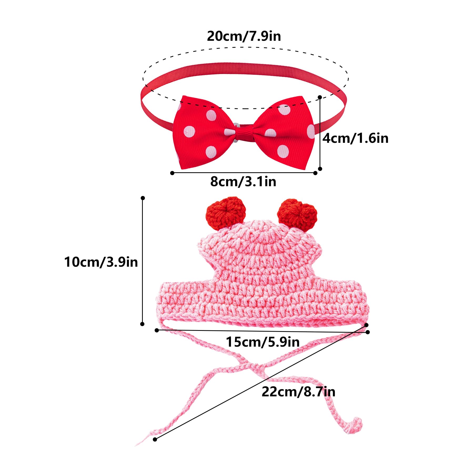 Dog Bow Tie & Dog Hat for Small Dog Valentine's Day Dog Outfit Adjustable Pet Bow Tie Knitting Pet Hat Dog Cat Costume Accessories for Small Medium Pets - Image 2
