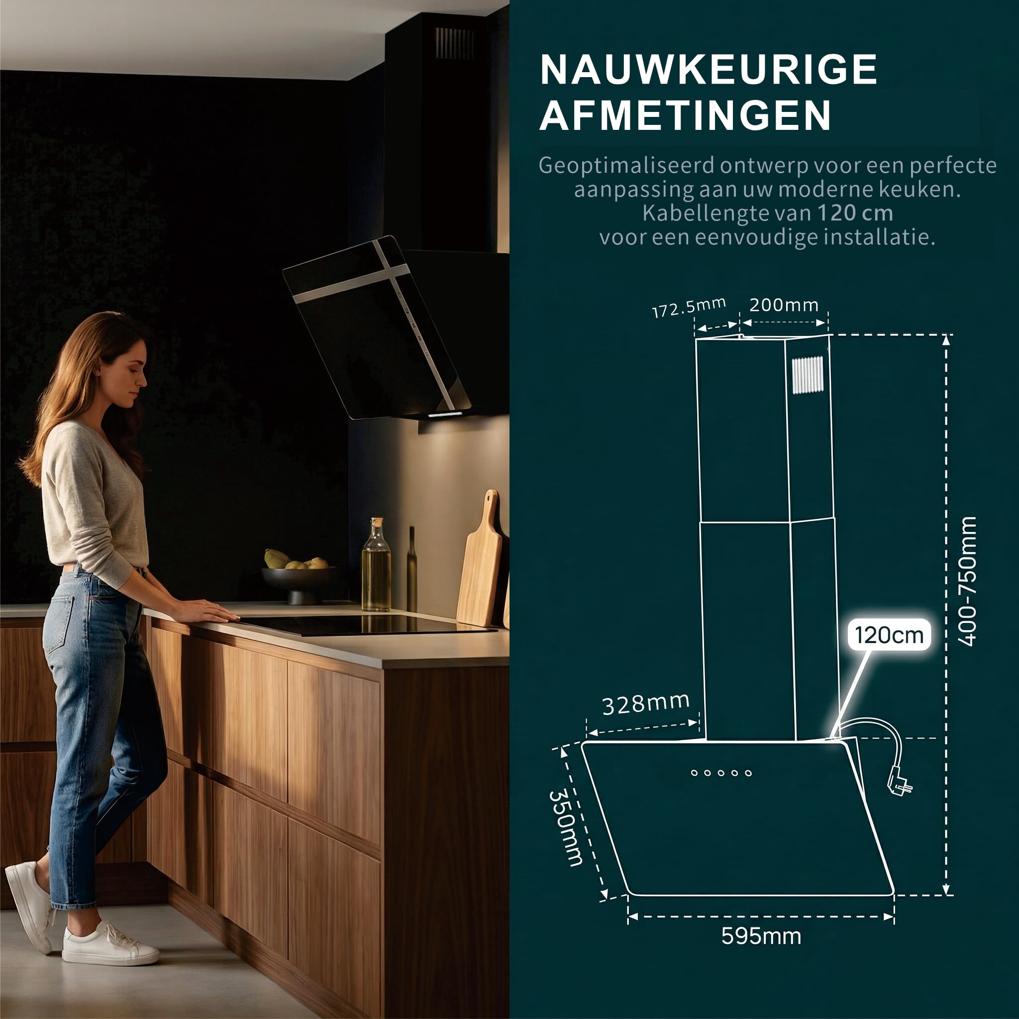 DOPURE Dunstabzugshaube 60 cm Abluft Umluft bürstenloser Motor Schwarz Glas Touchscreen LED-Beleuchtung