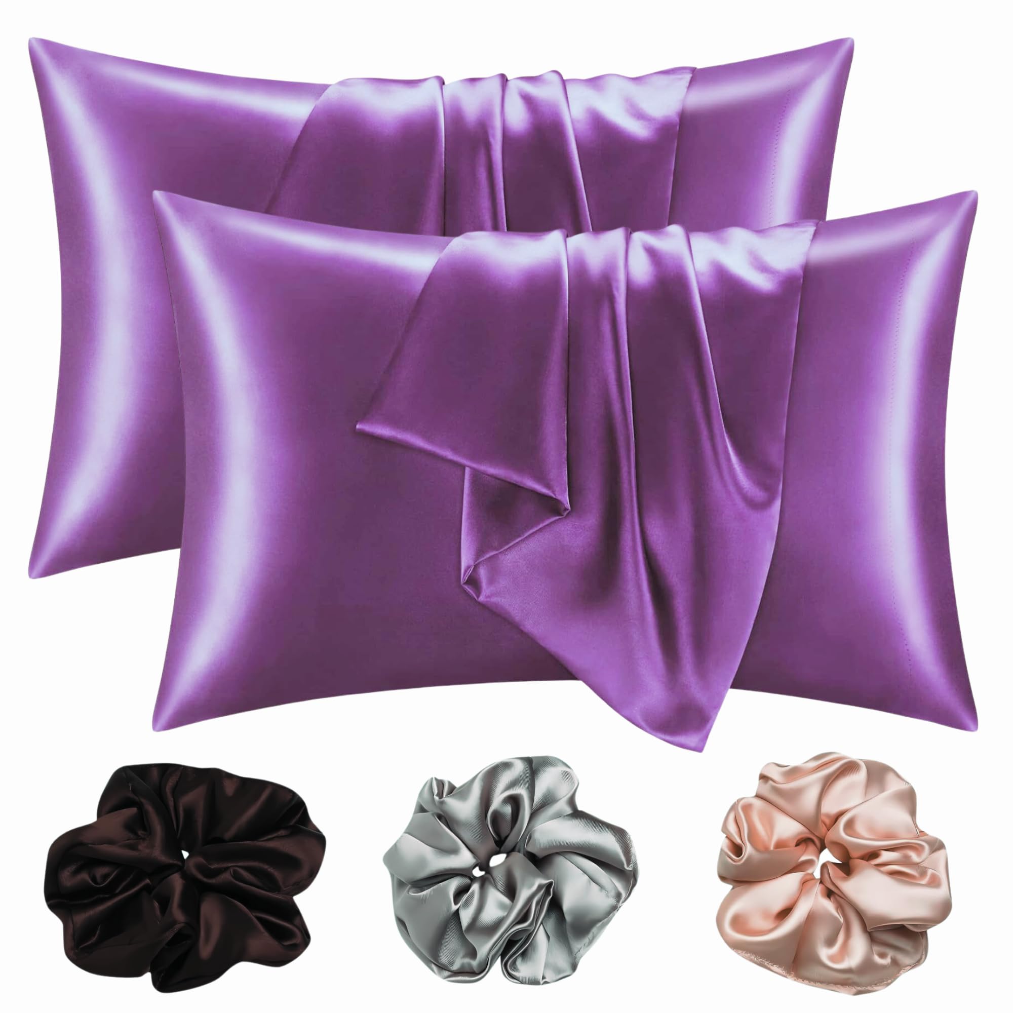 Fegor Premium Satin Pillow Covers for Hair and Skin Care - Purple Silk Pillowcases | Hair Breakage Prevention, Anti-Wrinkle Beauty Sleep, | Machine Washable (18" x 28" Pack of 2) (Purple) (B0D41J9664) Amazon Price History, Amazon Price Tracker