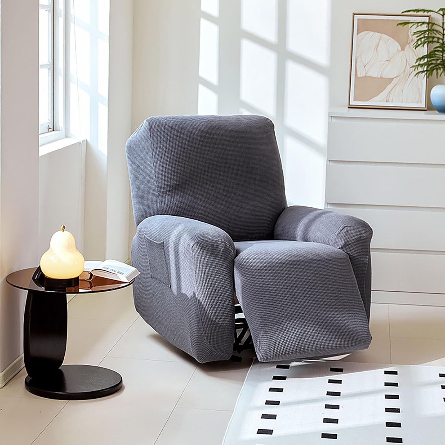 Stretch Recliner Chair Cover Recliner Slipcover Lazy Furniture Protector with Elastic Bottom for Dog Couch Cover Chair Covers,Gray,a