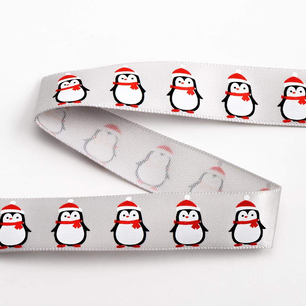 Silver Christmas Ribbon Satin Penguin Decoration Crafts Tying Gifts 16mm x 5M