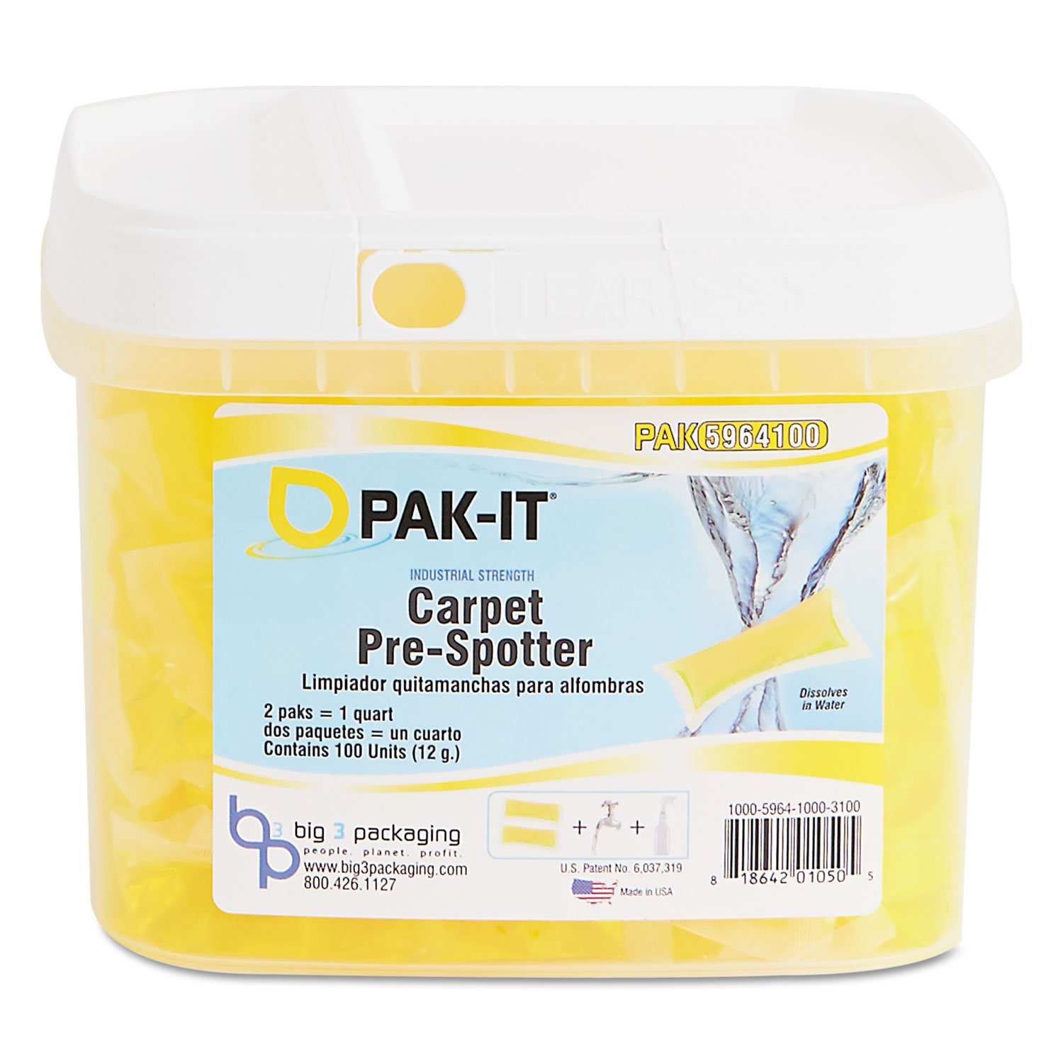 Carpet Pre-Spotter, Citrus Scent, 100 PAK-ITs/Tub