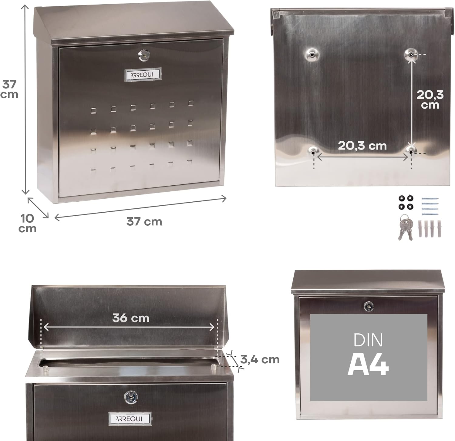 ARREGUI Premium Maxi E5617 Steel Exterior Mailbox, Size L (Magazines, C4 Envelopes), Large Capacity, Mailbox, Large Wall Mailbox, Anti-rain, Anti-Corrosion, Easy to Install, Stainless Steel