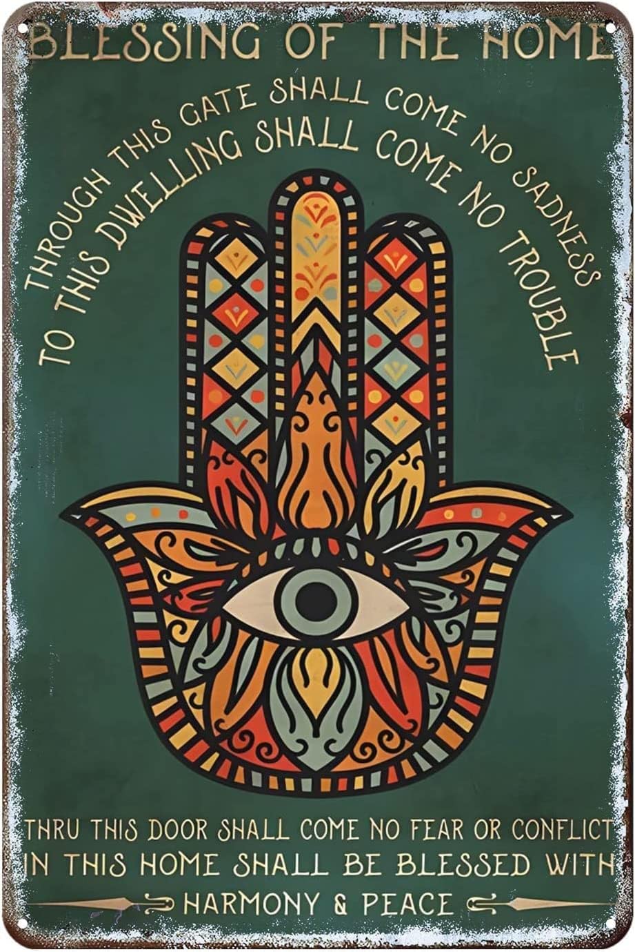 rayprint Funny Metal Sign Yoga Hamsa Bless Your Home Retro Decor Art Sign Home Kitchen Bar Cafe Club Cave Wall Decor Yoga Tin Sign 8x12 Inch