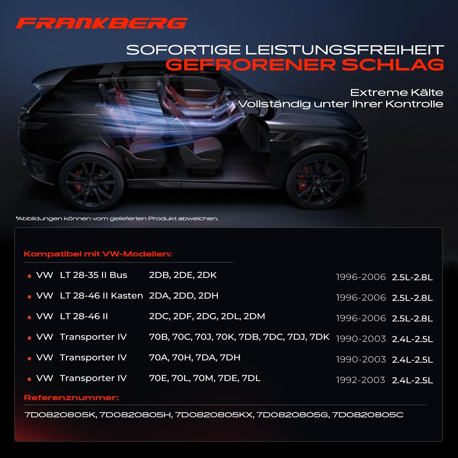 Frankberg Klimaanlagen Kompressor mit Kupplung Kompatibel mit California T4 Camper 70J 7DJ 7DK Transporter IV LT 28-35 II LT 28-46 II Replace# 7D0820805K, inkl. Öl vorbereift