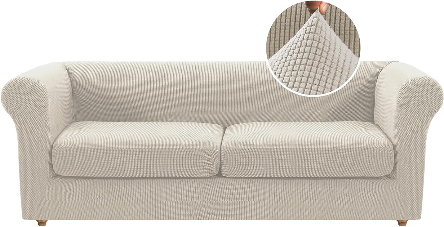 LINGKY Stretch Chesterfield Sofa Cover 2 Seater With 2 Separate Sofa Cushion Covers, Jacquard Spandex Non-Slip Sofa Slipcovers for Living Room Furniture Protector (Fossi,Large 2 Seater)