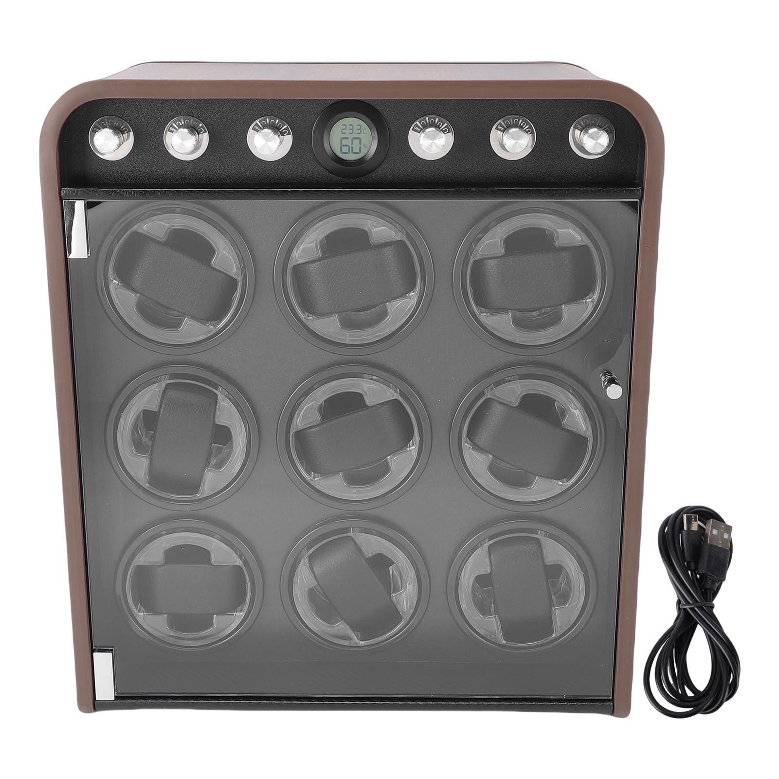 Alomejor Caricaorologi, Funzionamento Silenzioso a 10 DB con Lente Traslucida di Grado Ottico e Sensore di umidità della Temperatura, per Orologi Automatici con Luce LED Bluetooth