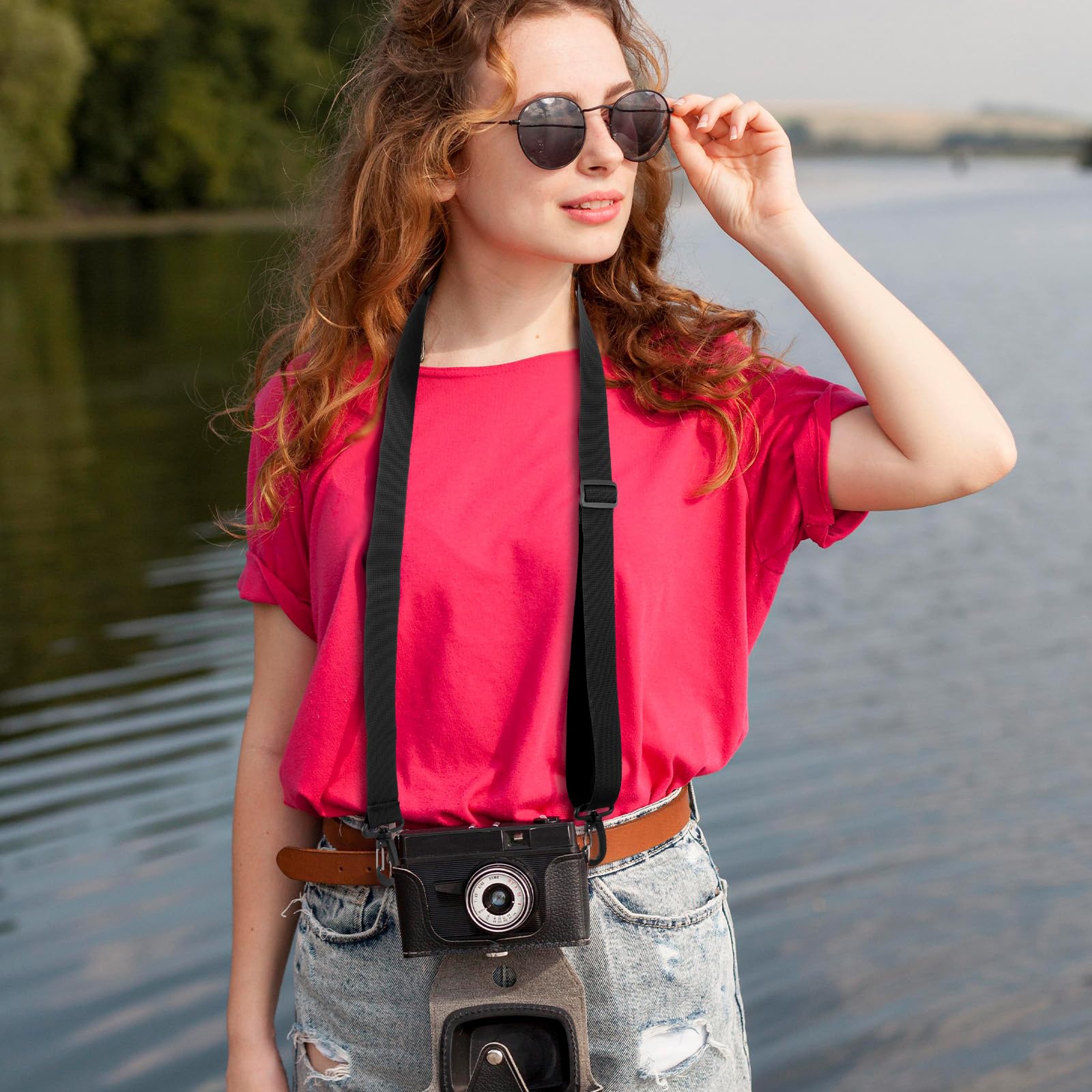 TIESOME Uniwersalny zapasowy pasek na ramię do laptopa, 150 cm, regulowany pasek do torby marynarskiej z metalowymi haczykami, do teczki, laptopa, torby kurierskiej, torby crossbody, bagażu, aparatu