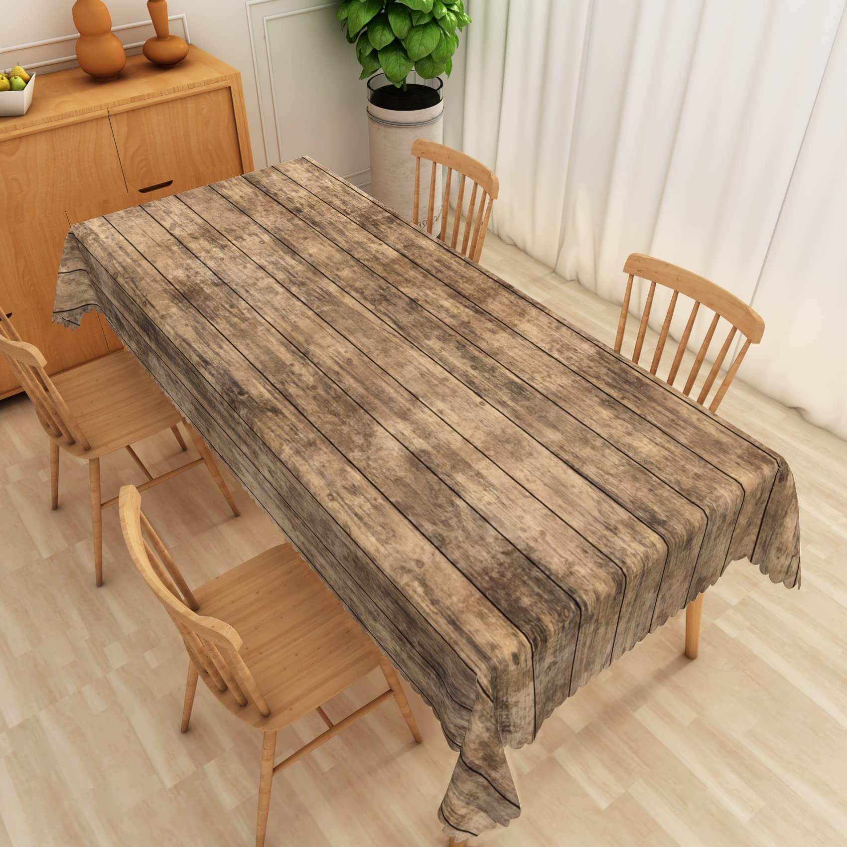 SIEDYCV Brown Wood Grain Rectangle Tablecloth 60x84 Inch Rustic Natural Wooden Fabric Table Cloth Polyester Wrinkle and Oil Resistance Reusable Table