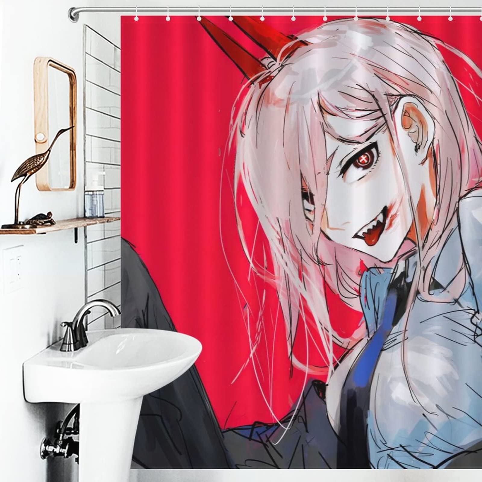 Amazon｜チェンソーマン パワー シャワーカーテン アニメ柄 防カビ