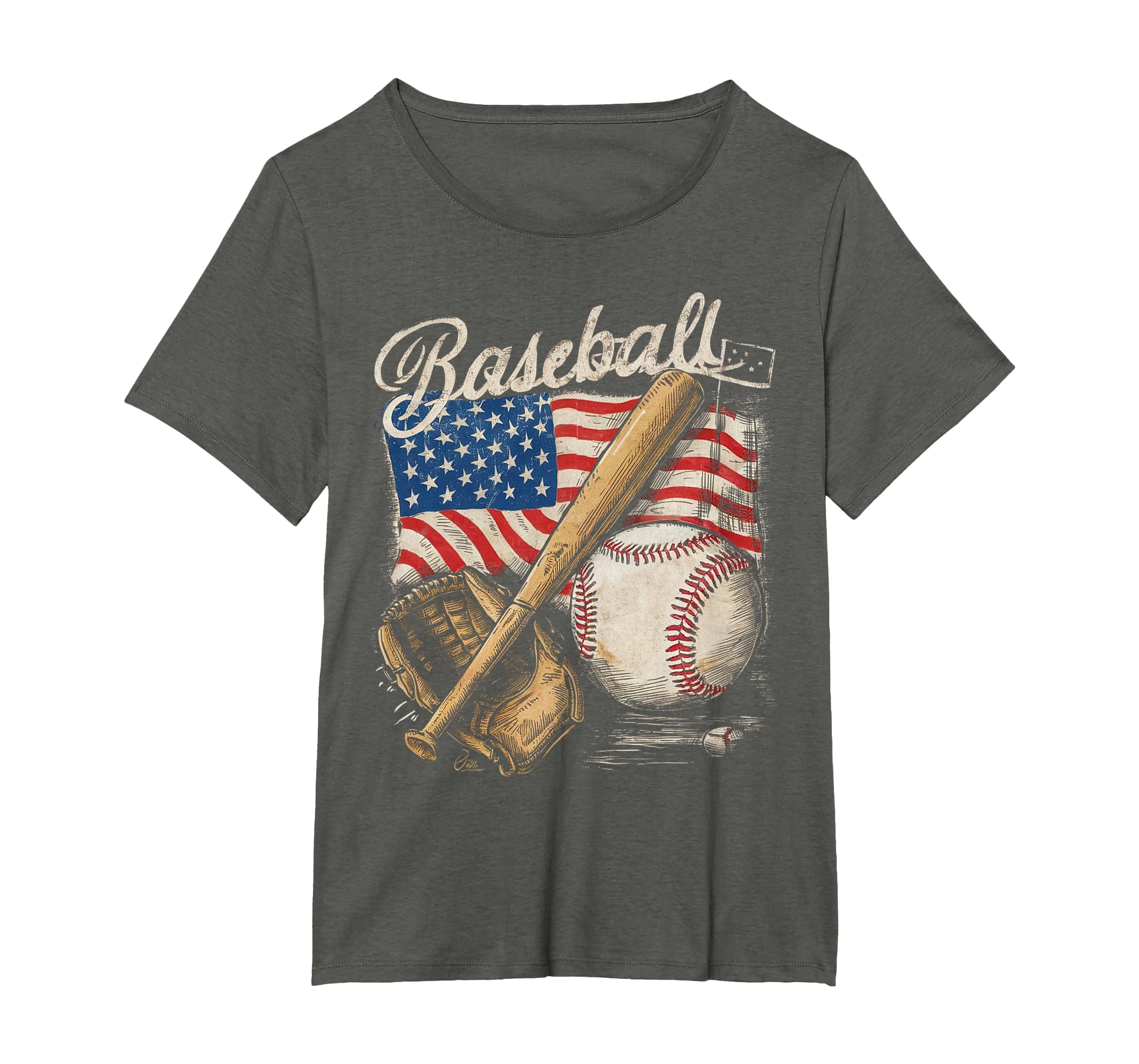 American Flag Baseball Player Bat Fan Catcher Pitcher USA T-Shirt