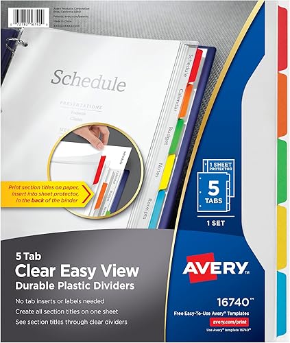 AVERY Clear Easy View - Separadores de plástico duraderos 5 pestañas 16740 multicolor