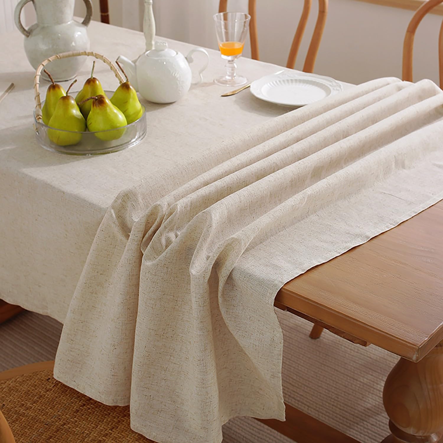 Mantel de lino texturizado, lavable, resistente a las manchas y sin arrugas, funda de tela decorativa para comedor, fiestas y camping (beige, 135 x 240 cm)