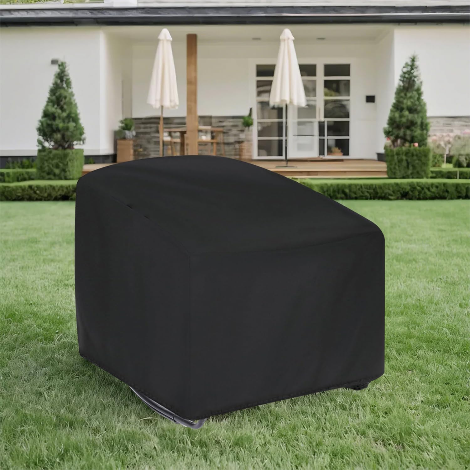 420D Oxford Papasan Schaukelstuhl Abdeckung, Outdoor Loungesessel Schutzhülle, Garten Sessel Cover für Papasan Chair, Staubschutz Abdeckung mit Kordelzug, 112×96×76 CM