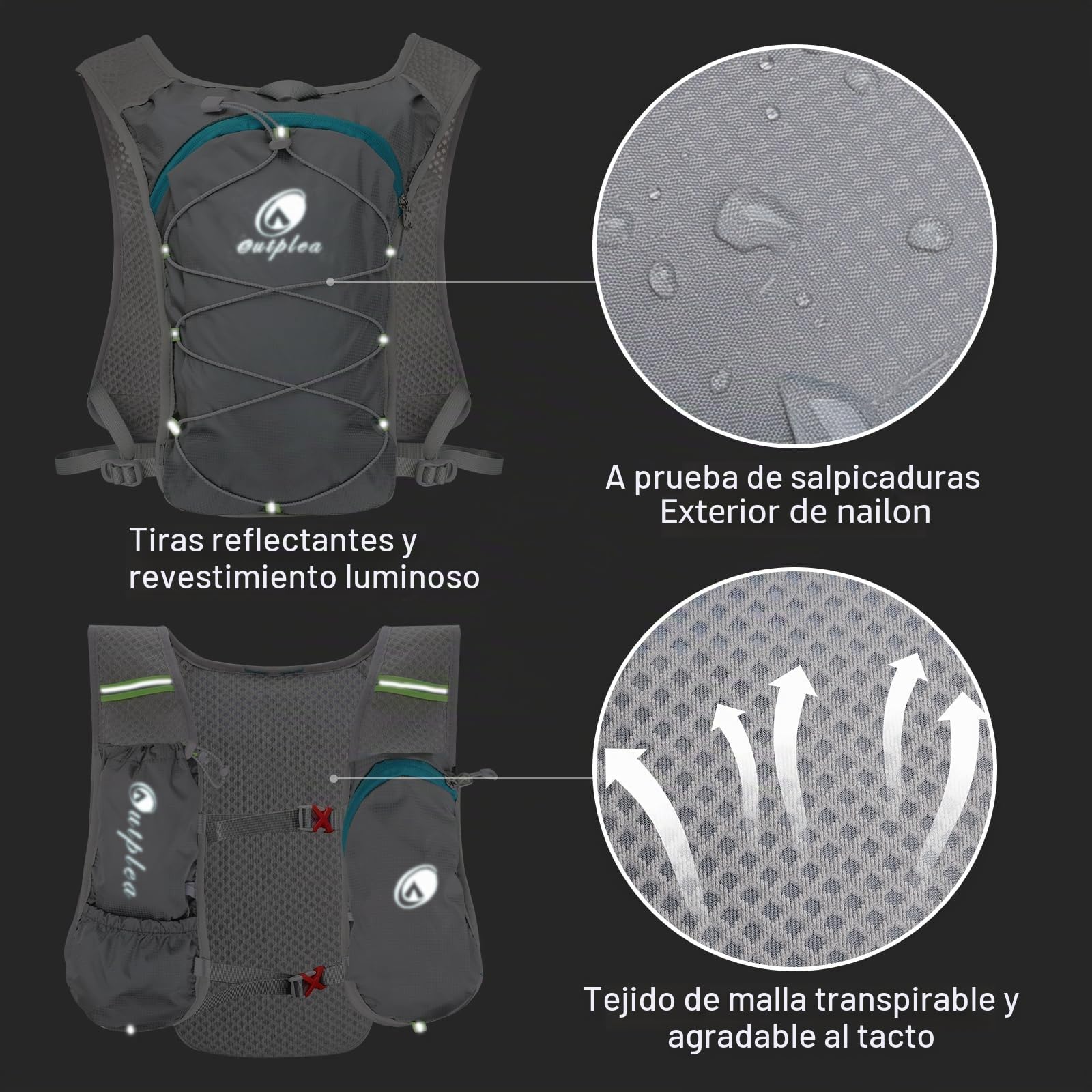 Chaleco Hidratacion Trail Running Mujer Hombre, Mochila Hidratacion con Bolsa de Agua de 2L, Mochila MTB para Maratón Ciclismo Senderismo, Gris Claro