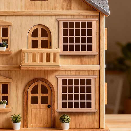 Miniatura 8 de Ventana de casa de muñecas, marco de ventana en miniatura de madera a escala 1:12, para muebles de casa de muñecas, decoración de jardín de hadas y