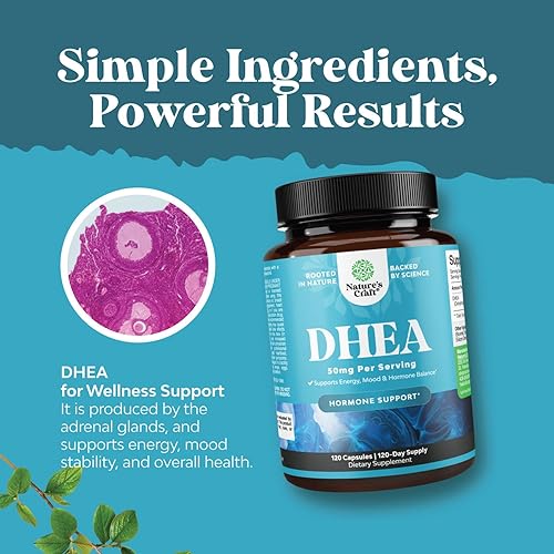 Miniatura 4 de Suplemento DHEA para mujeres y hombres  DHEA pura de 50 mg para el equilibrio hormonal, mejora la estabilidad del estado de ánimo, la función