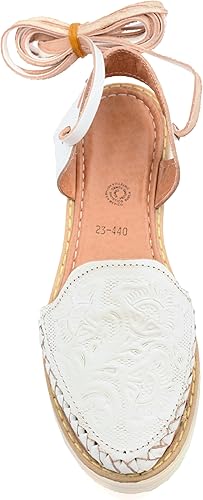 Miniatura 5 de COLORES DE MEXICO MX - Mexican Leather Shoes with Long Crossed Roman Straps for Women - Model 440 (6, White)