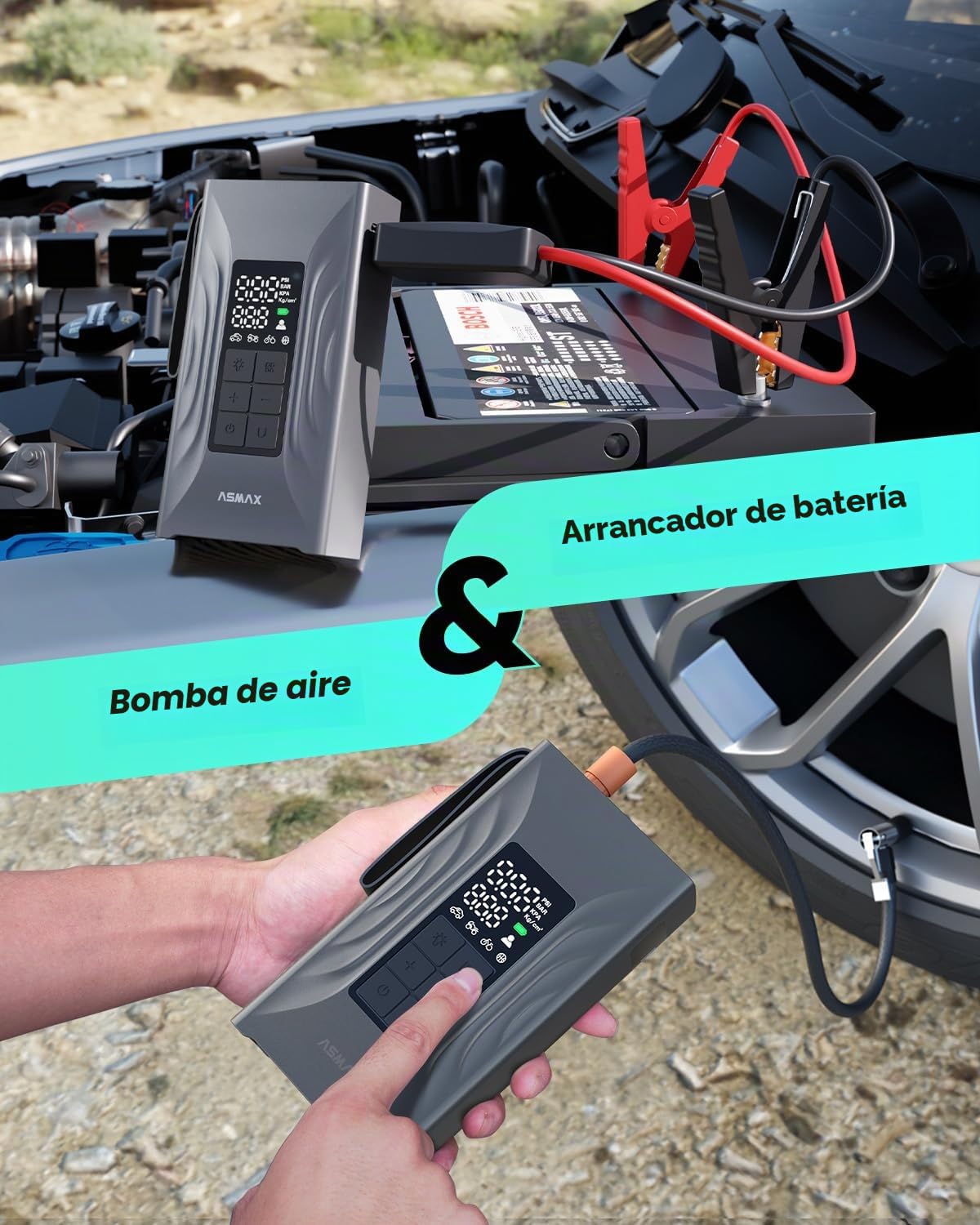 ASMAX Arrancador de Baterias de Coche 4000A, Compresor de Aire 150PSI