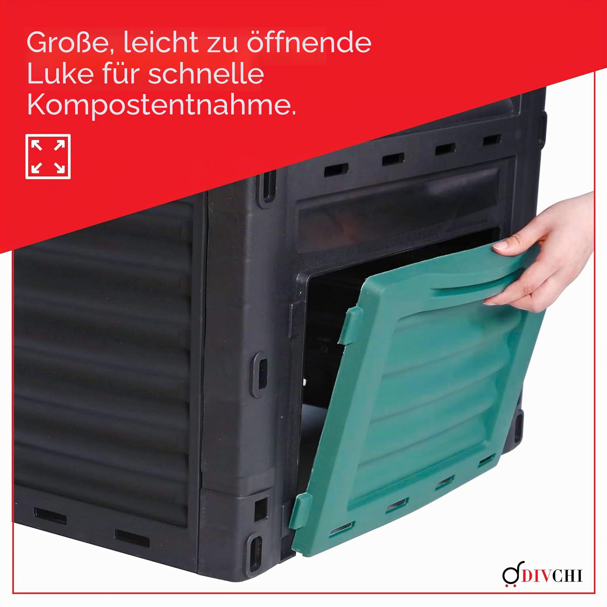 DIVCHI 300L Gartenkomposteimer - Kompostierbehälter für den Außenbereich für Küche & Gartenabfälle - umweltfreundlich, langlebig & wasserdicht, UV-geschützt, BPA-freier Kunststoff (Schwarzgrün)