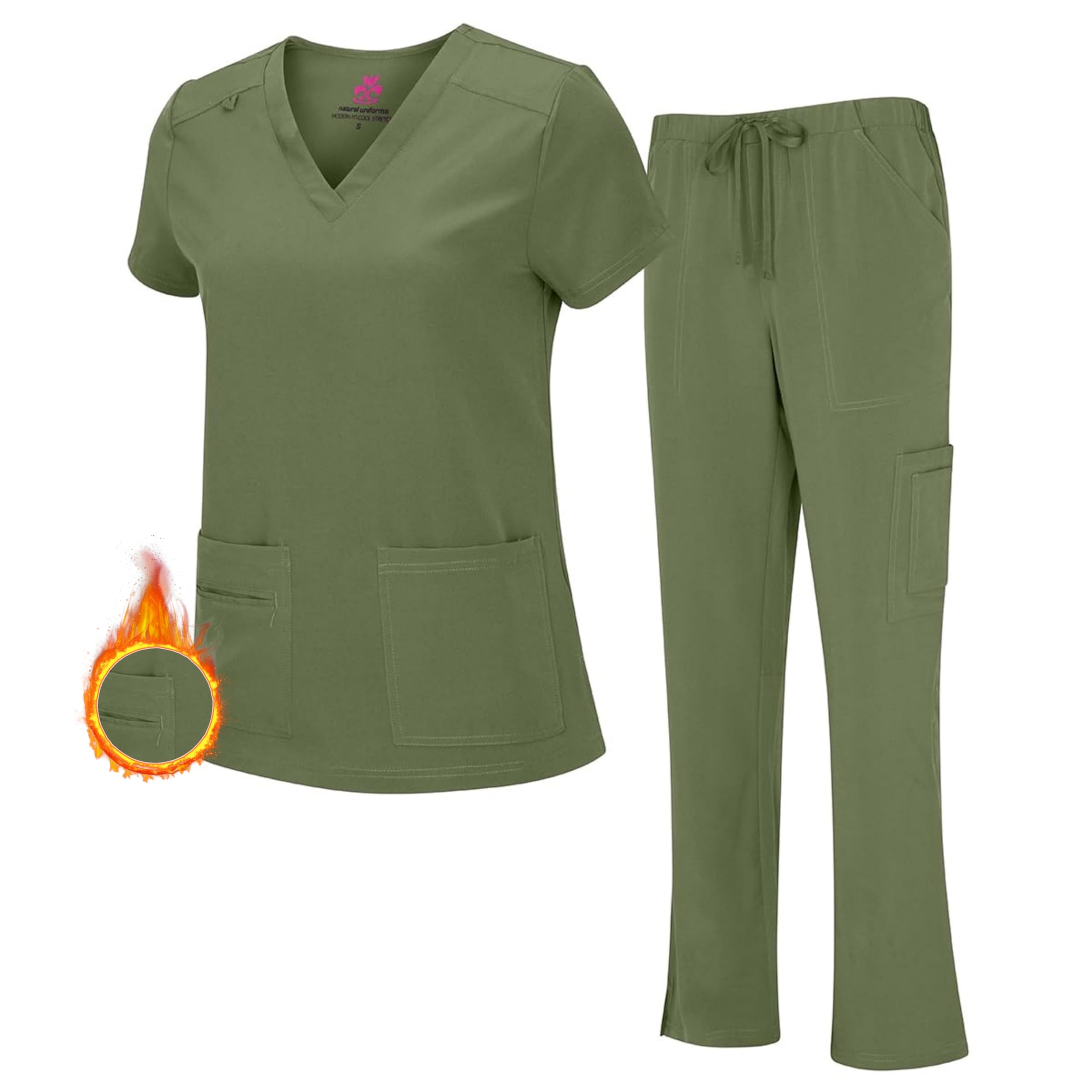 M&M SCRUBS Women's Stretch Scrub Set - Cool V-Neck Top & Cargo Pant, Breathable Moisture Wicking Medical Uniform