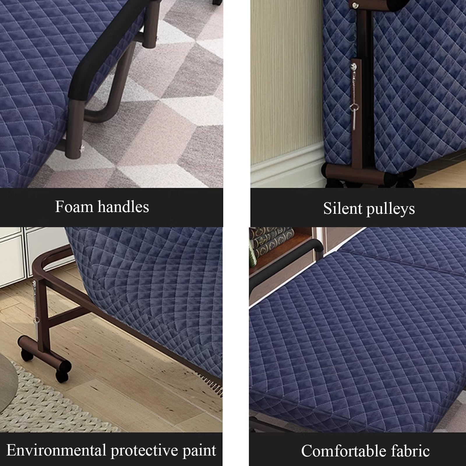 Brandina Pieghevole con Materasso 90x200, Letto Portatile Adulto Pieghevole con Ruote Facili da Trasportare, Struttura Resistente, Regolabile in 6 Posizioni(Brown,65 * 190cm)