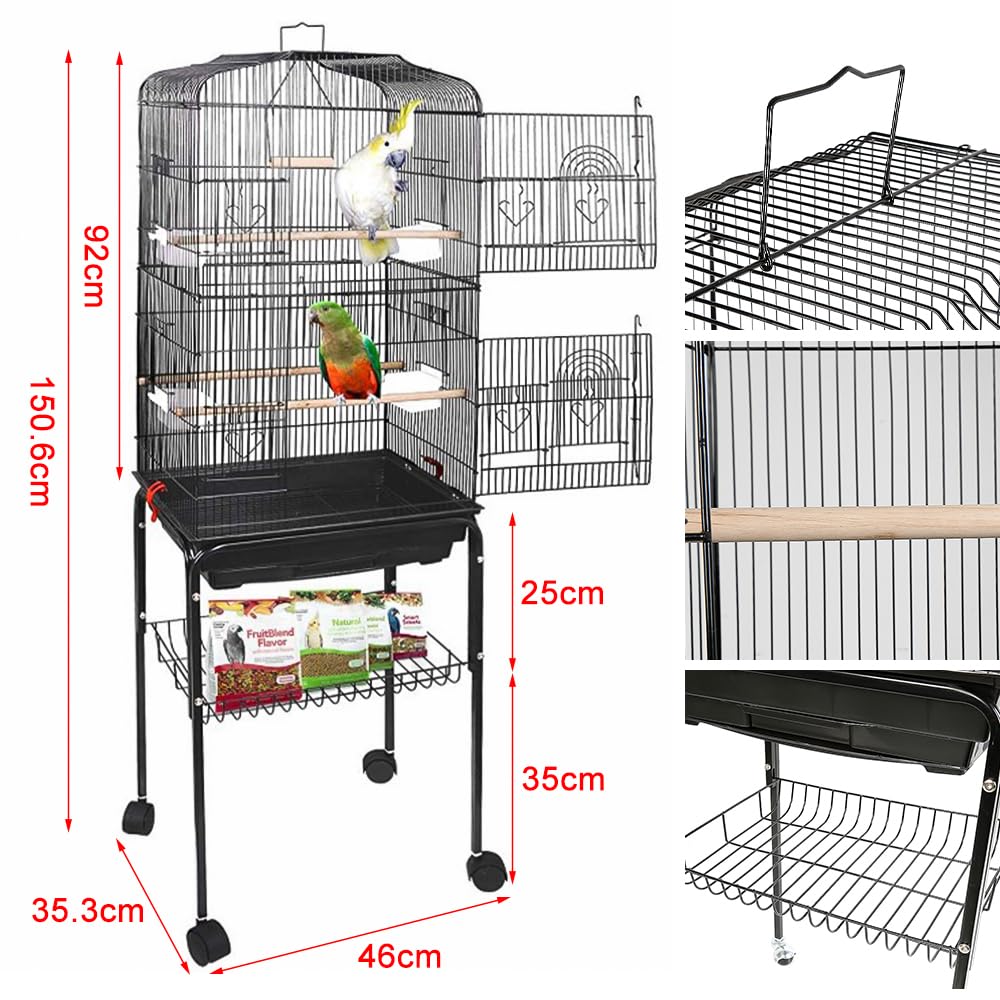 Jaulas para pájaros, Metal, Grandes,Jaulas para Aves,Exterior,Portátil con 4 Ruedas giratorias de 360° Soporte Desmontable(46 * 35.3 * 150.6cm)