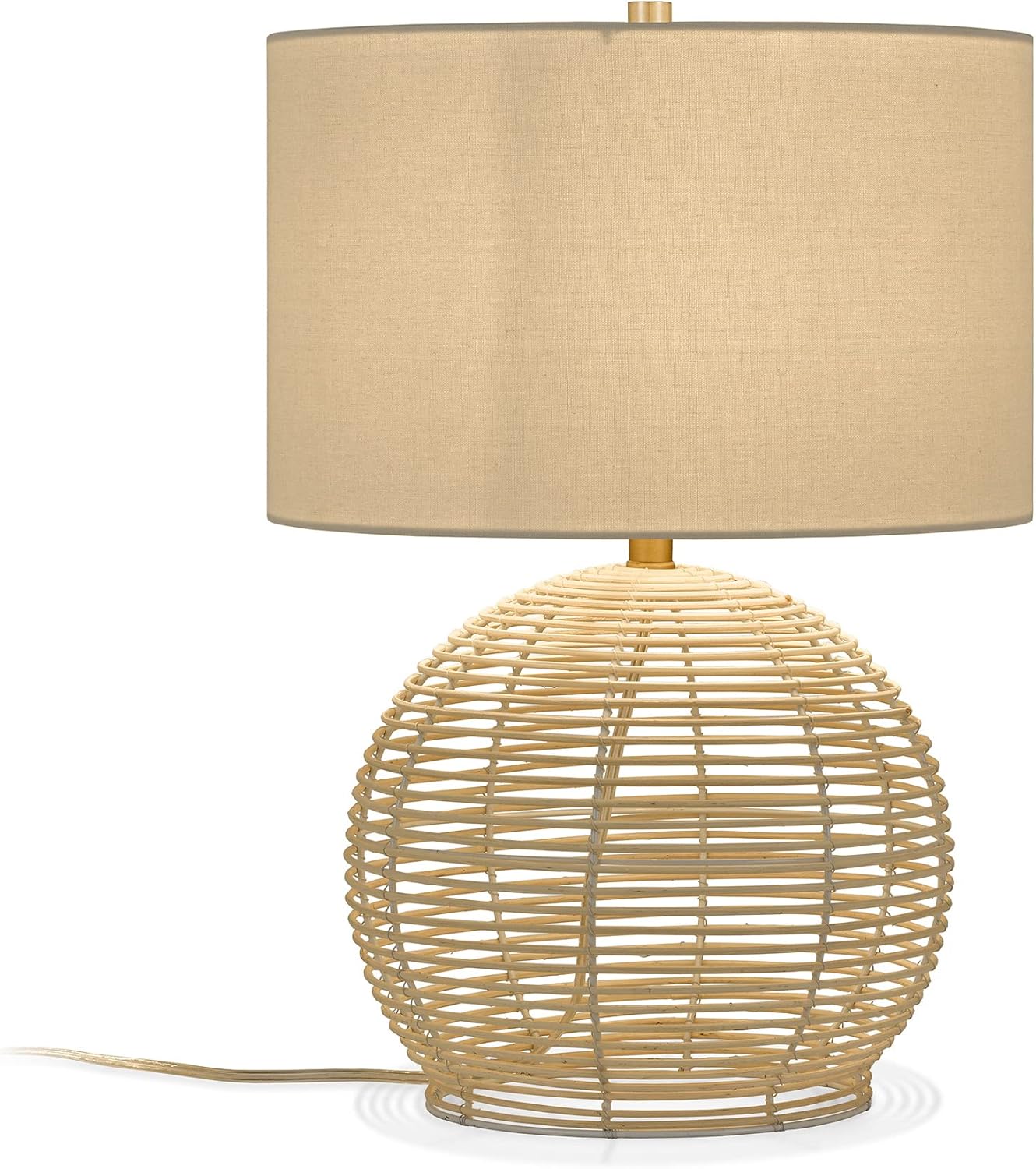 21.5" White Rattan Table Lamp with Linen Shade