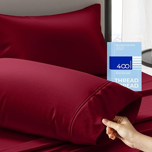 THREAD SPREAD Juego de 2 fundas de almohada de 100 % algodón tamaño estándarQueen, 400 hilos, ultra suaves y frescas de tejido satinado para dormir,