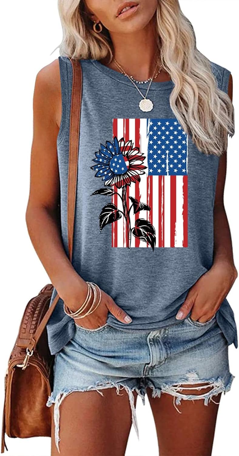 American Flag Tank Tops Women Funny 4th of July Patriotic Outfits Tops - Image 2