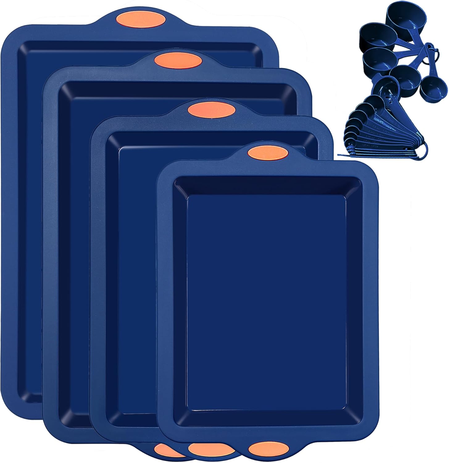 To encounter Silicone Baking Pans Set, 4 Pieces Nonstick Bakeware Set with Baking Pans, Baking Sheets, Cookie Sheets, Cake Pan with Grips and Metal Reinforced Frame More Strength, Navy Blue - Thumbnail 2