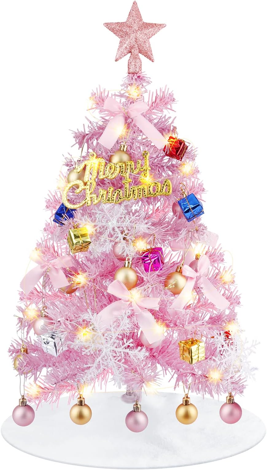 Mini Christmas Tree Decorations 24inch/60cm Pink Artificial Small