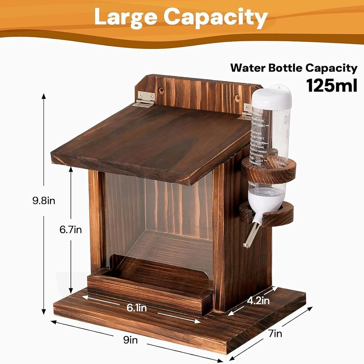 Wood Squirrel Feeder with Roof Outdoor Garden Pet Feeder for Backyard Fence 9x7x9.8 inch