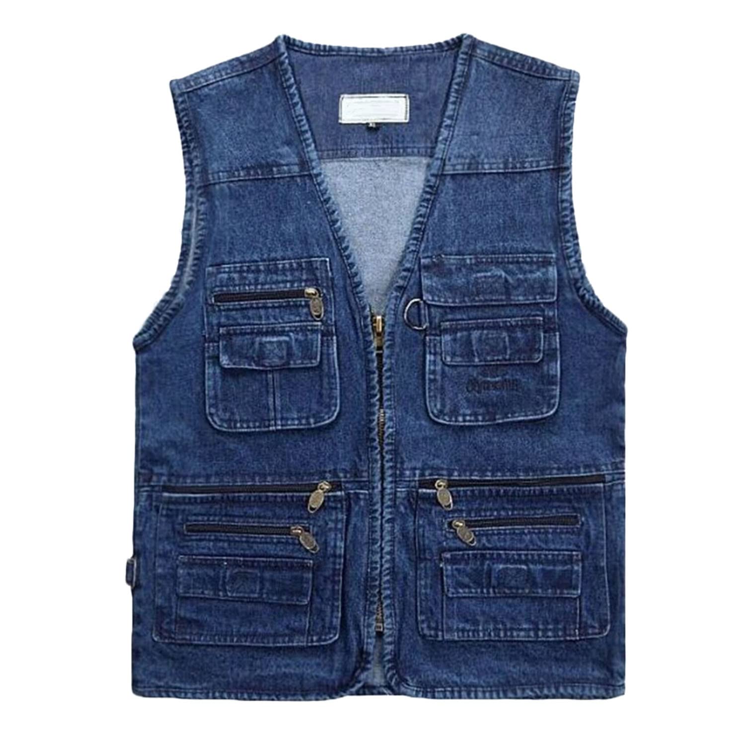 Chaleco Vaquero para Hombre Chaleco Sin Mangas con Multibolsillos Chaleco De Pesca Casual para Exteriores Chaqueta De Camping para Fotografía De Utilidad