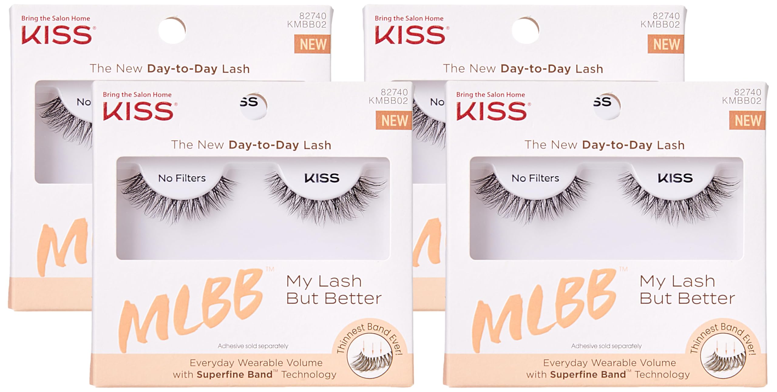 KISS My Lash But Better False Eyelashes, No Filters', 10 mm, Includes 1 Pair Of Lash, Contact Lens Friendly, Easy to Apply, Reusable Strip Lashes (Pack of 4)