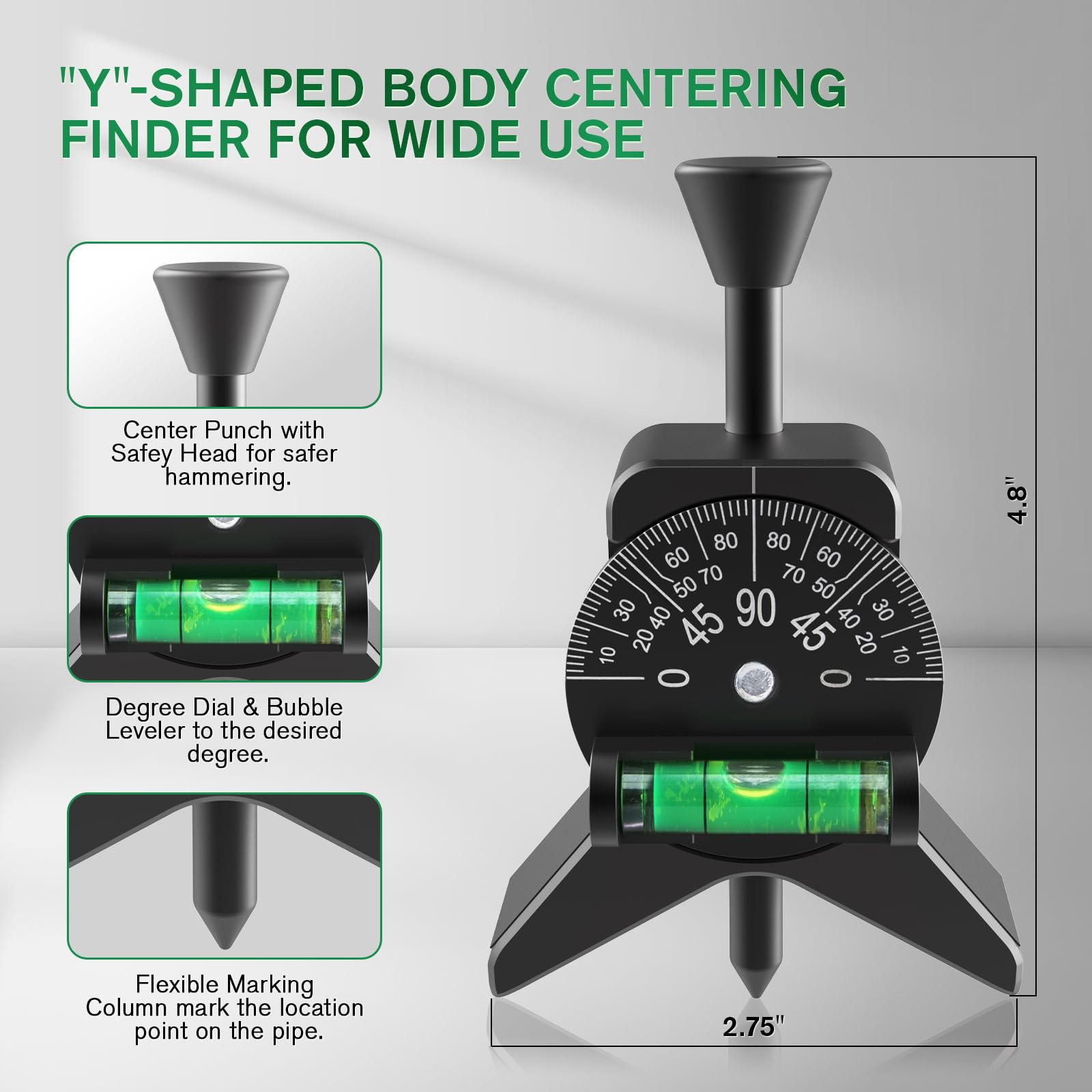 Anblak Pipe Center Finder, Pipefitter Tools w/Magnetic Centering Head, Pipe Fitting Tools Center Finder to Measure Pipe Diameter from 1-1/2" to 6" Diameter, 2.75" Y-Shape, Black — Amazon image 3