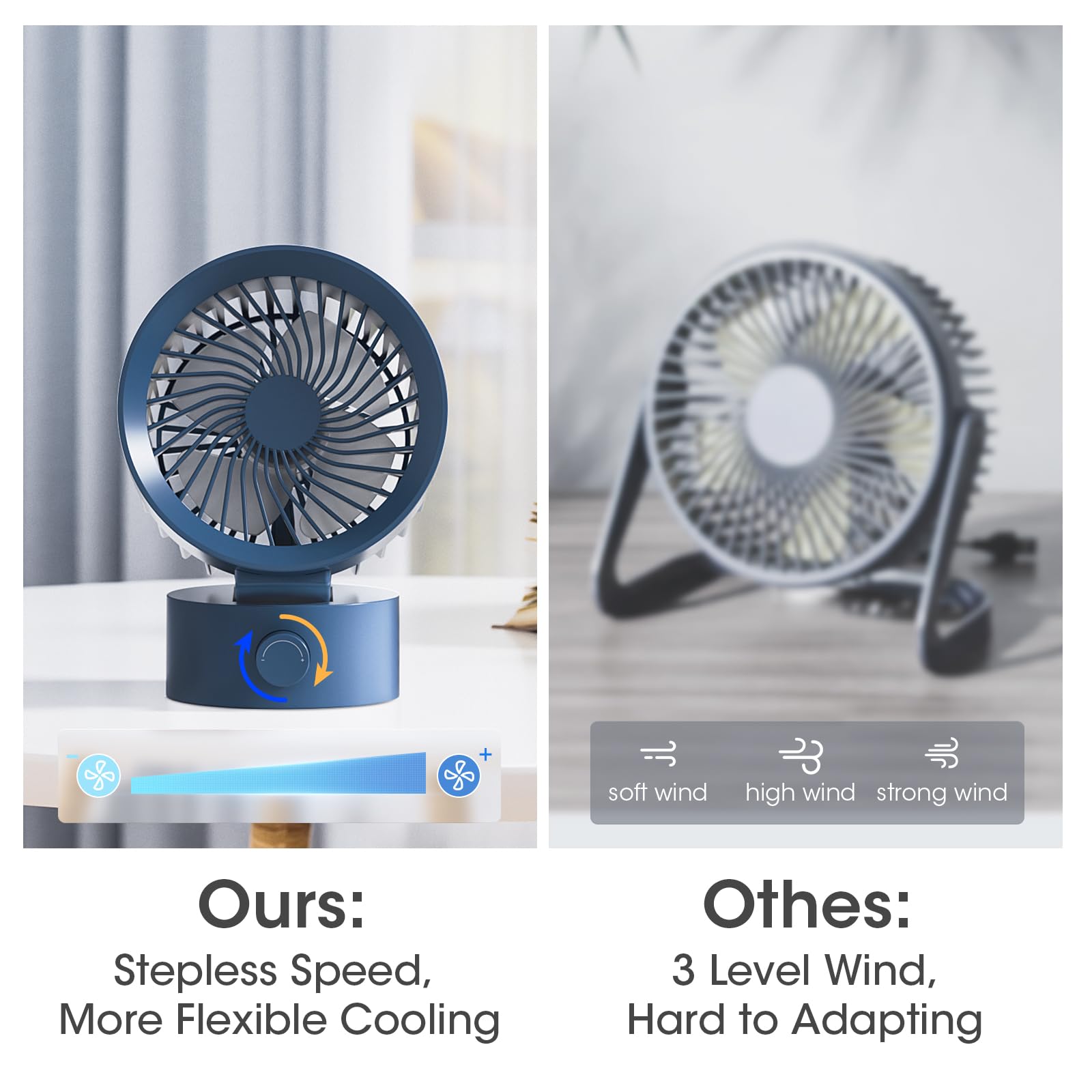 USB Desk Fan Small Quiet, Stepless Speed Flexible Adjust Mini Fans for Home Office Dorm Desktop, Portable Travel Fan Personal Cooling, Plug In USB Powered, Blue