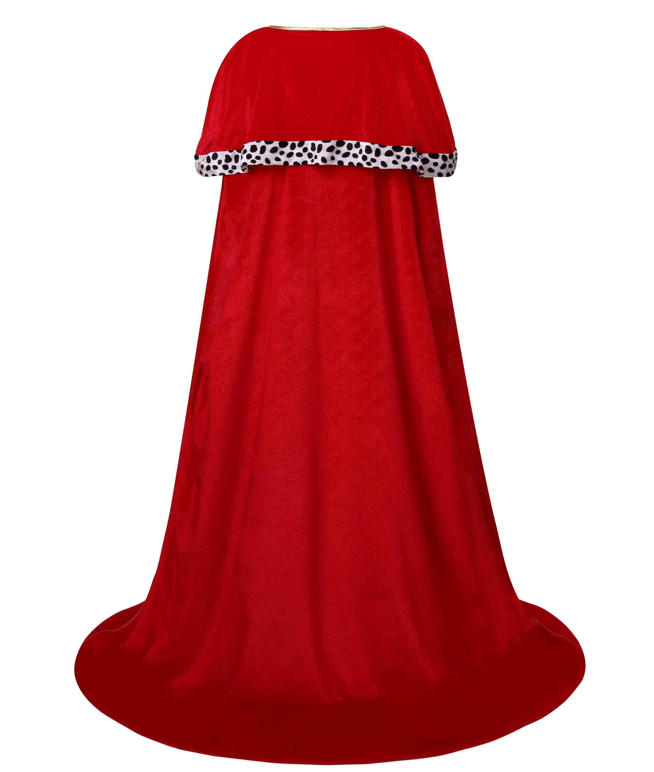 DELIVESS Mens King Costume Queen Robe King's Cape Adult Velvet Medieval Mardi Gras Halloween Party Cloak with Crown (55", Red) - Image 3