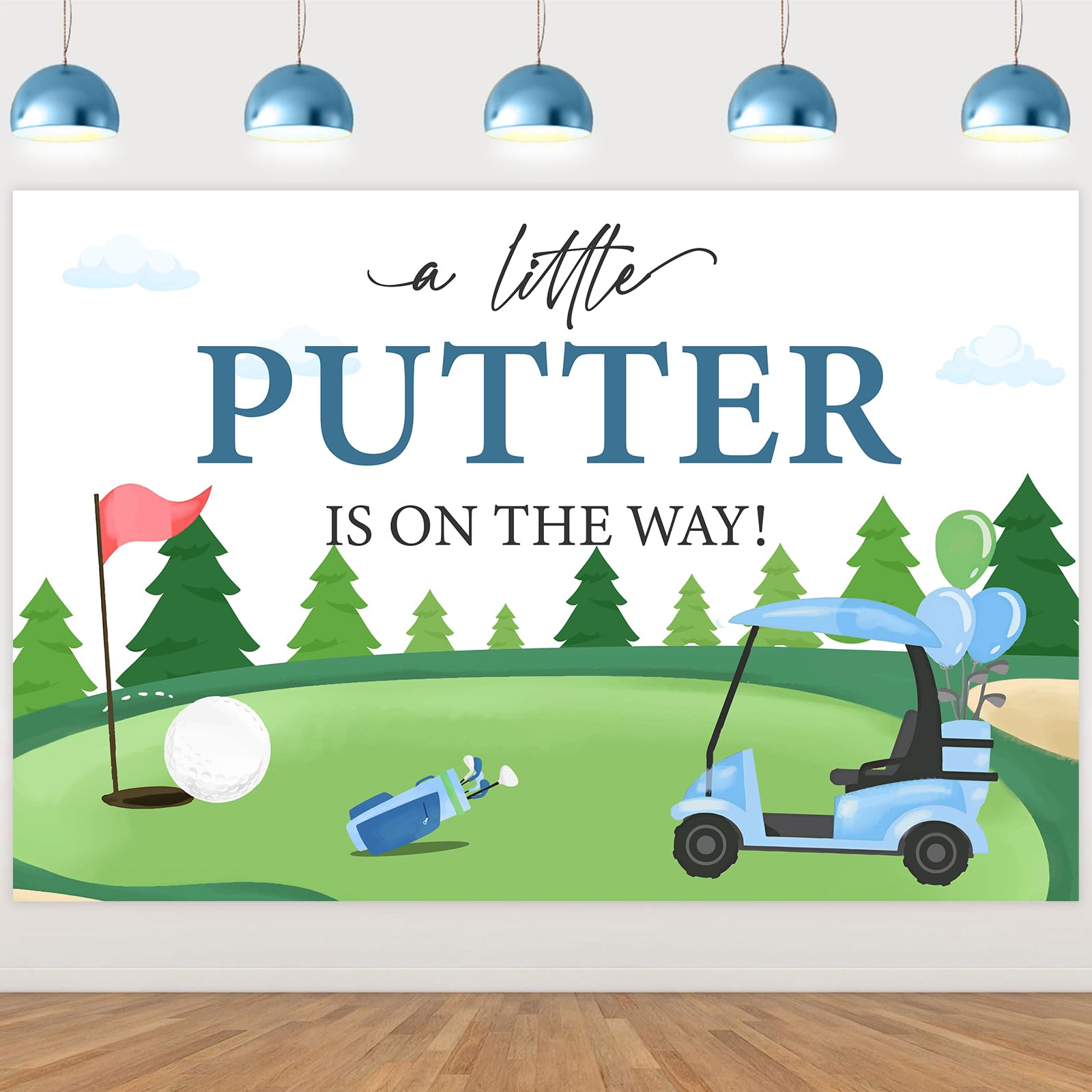 Wonmelody 5 * 3ft Golf Baby Shower Backdrop Decorations A Litter Putter is On The Way Backdrop Banner Blue Green Golf Theme Banner Putters Gender