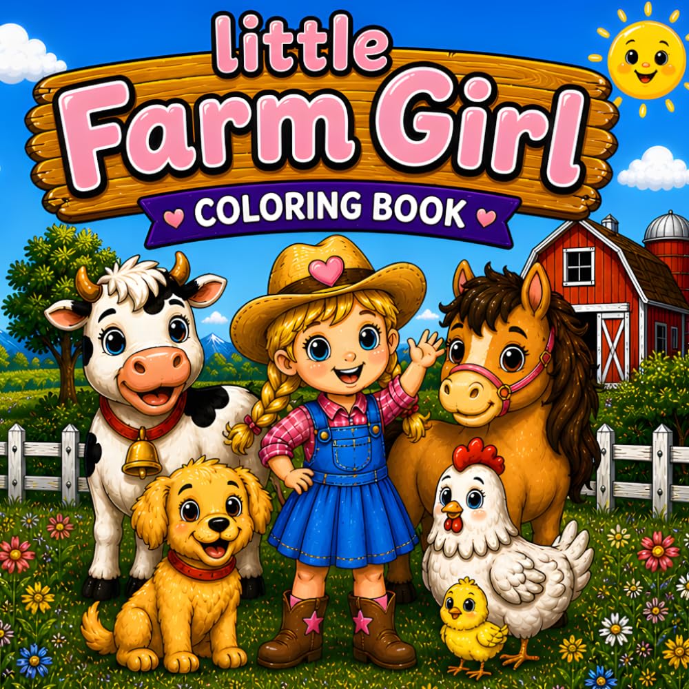 Little Farm Girl Coloring Book for Kids – 40 Cute Farm Scenes with Adorable Animals to Color