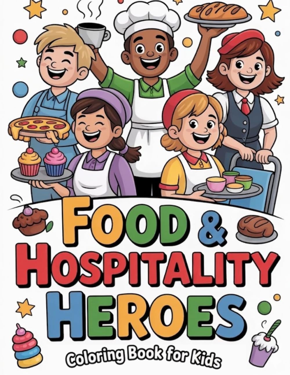 Food & Hospitality Heroes Coloring Book for Kids: Cute Cartoon Chefs, Bakers, Baristas, Waiters & Hotel Staff – Fun Educational Career Coloring Pages for Ages 3–12 (Job Workers Coloring Book Series)